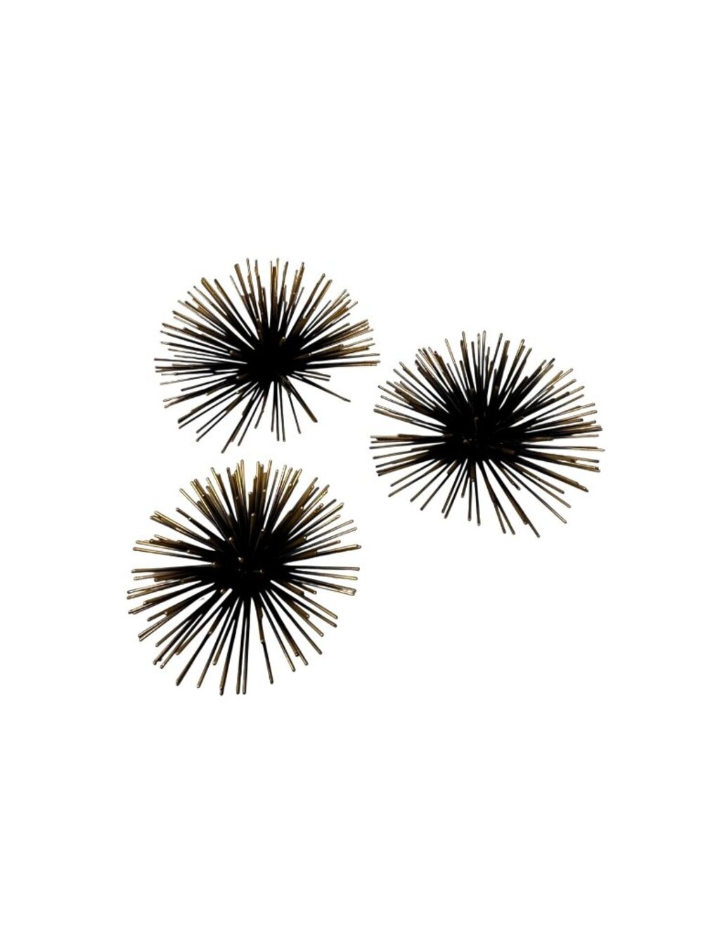 MCM Style Black & Goldtone Metal Atomic Starburst Sea Urchin Sculptures - Set of
